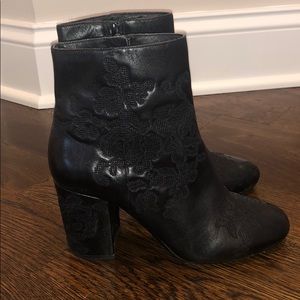 Michael Kors black embroidered Clair booties